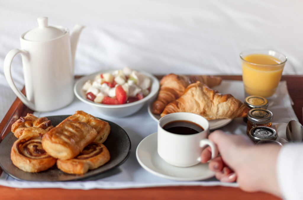 Delicious breakfast in bed